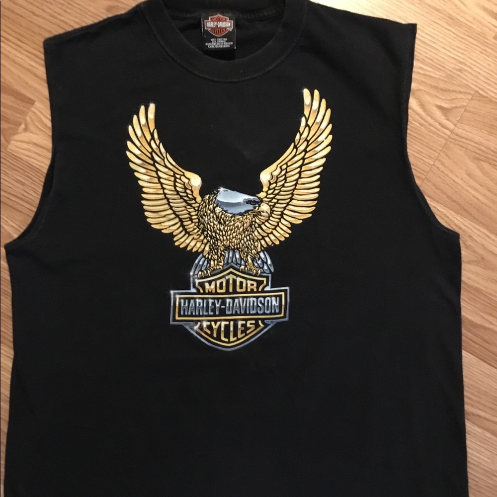 Performance Harley-Davidson Gold Chrome Eagle Tank Sleeveless T-Shirt  Sz Large